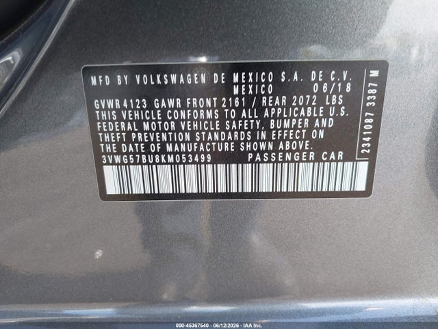 3VWG57BU8KM053499 Volkswagen Jetta 1.4t Sel Premium