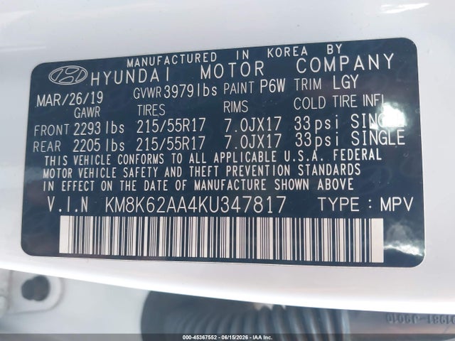 Hyundai Kona Sel 2019 KM8K62AA4KU347817 Image 9