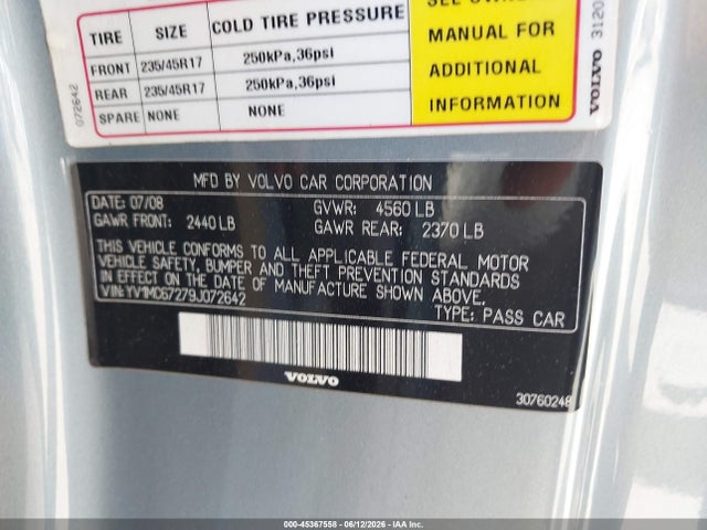 Продажа на аукционе авто 2009 Volvo C70 T5, vin: YV1MC67279J072642, номер лота: 45367558