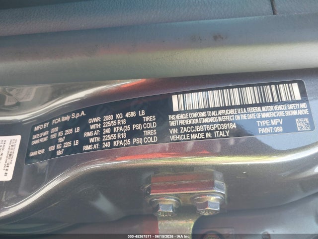 Aukcja sprzedaży 2016 Jeep Renegade Justice, vin: ZACCJBBT6GPD39184, numer aukcji: 45367571