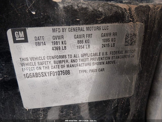 45367594 :رقم المزاد ، 1G6AB5SX1F0107608 vin ، 2015 Cadillac Ats Luxury مزاد بيع