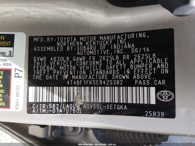 4T4BF1FK5ER425382 Toyota CAMRY XLE