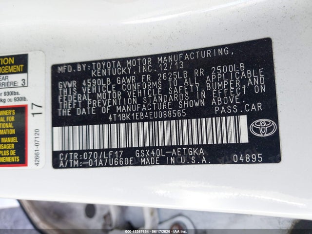 Aukcja sprzedaży 2014 Toyota Avalon Xle Premium, vin: 4T1BK1EB4EU088565, numer aukcji: 45367654