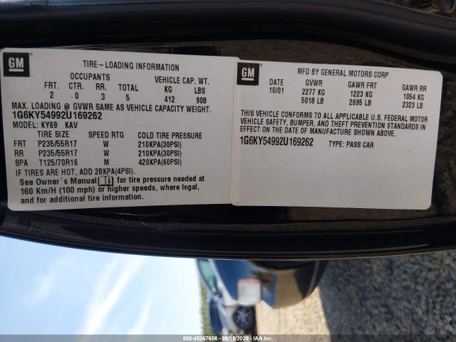 Aukcja sprzedaży 2002 Cadillac Seville Sts, vin: 1G6KY54992U169262, numer aukcji: 45367656