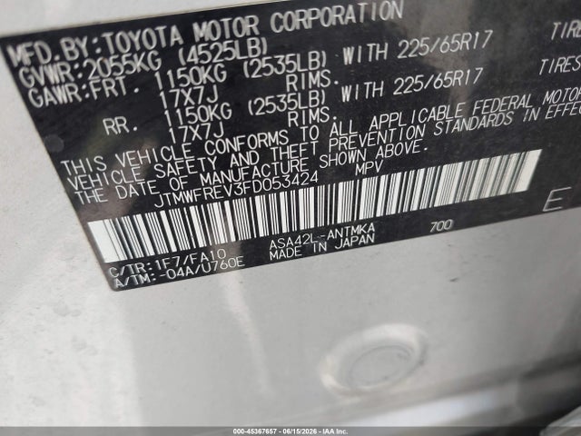 Toyota Rav4 Xle 2015 JTMWFREV3FD053424 Image 9