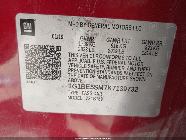 1G1BE5SM7K7139732 Chevrolet CRUZE LT