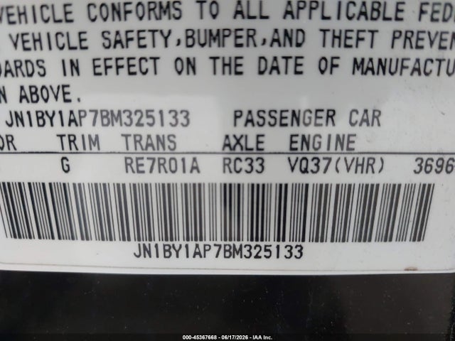 Aukcja sprzedaży 2011 Infiniti M37, vin: JN1BY1AP7BM325133, numer aukcji: 45367668