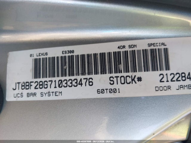 Aukcja sprzedaży 2001 Lexus Es 300, vin: JT8BF28G710333476, numer aukcji: 45367699