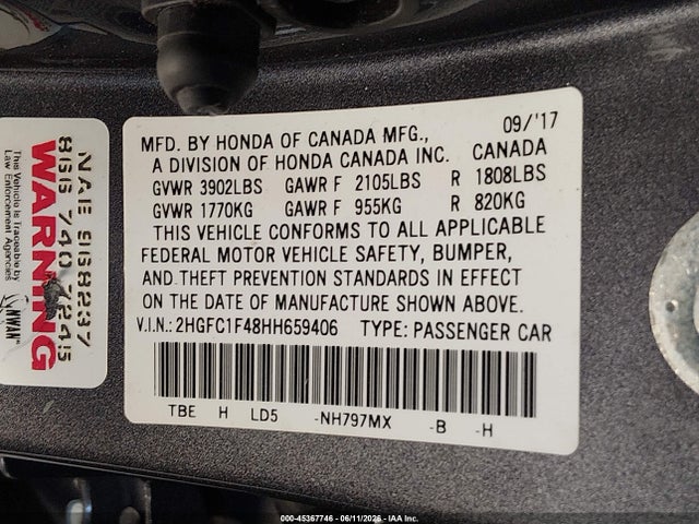 Honda Civic Ex-t 2017 2HGFC1F48HH659406 Image 9