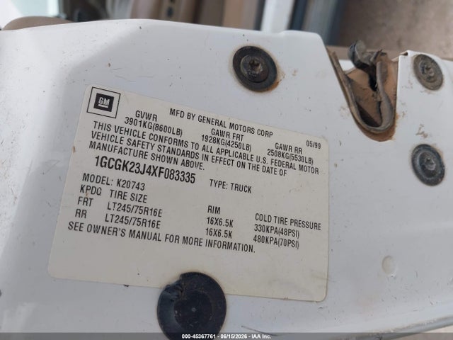Продаж на аукціоні авто 1999 Chevrolet K2500, vin: 1GCGK23J4XF083335, номер лоту: 45367761