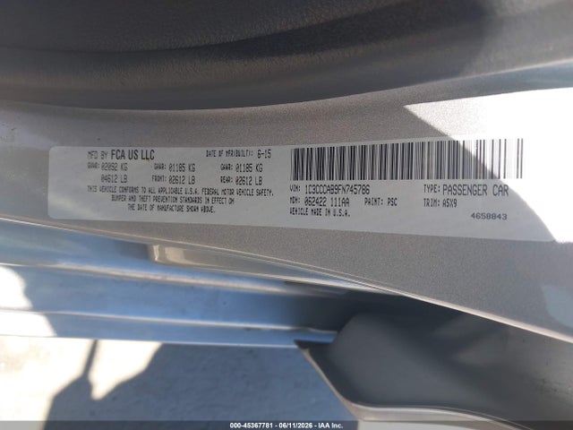 Aukcja sprzedaży 2015 Chrysler 200 Limited, vin: 1C3CCCAB9FN745786, numer aukcji: 45367781