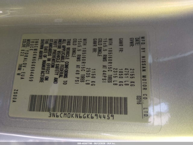 3N6CM0KN6GK694459 Nissan Nv200 S
