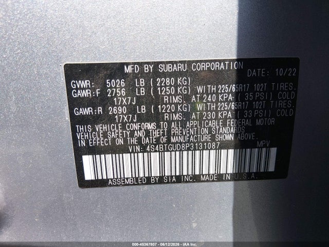 Продажа на аукционе авто 2023 Subaru Outback Wilderness, vin: 4S4BTGUD8P3131087, номер лота: 45367807