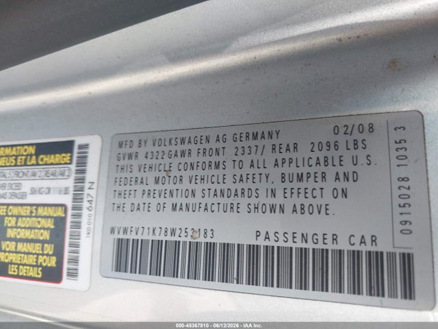 Aukcja sprzedaży 2008 Volkswagen Gti 2-door, vin: WVWFV71K78W253183, numer aukcji: 45367810