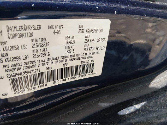 Aukcja sprzedaży 2005 Dodge Grand Caravan Sxt, vin: 2D4GP44LX5R471711, numer aukcji: 45367822