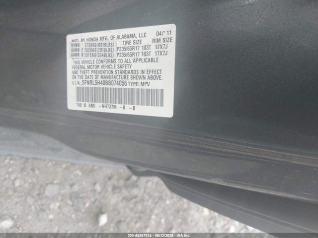 Продажа на аукционе авто 2011 Honda Odyssey Ex, vin: 5FNRL5H40BB074056, номер лота: 45367824