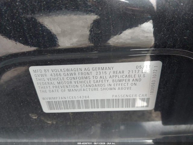 Aukcja sprzedaży 2012 Volkswagen Cc Sport, vin: WVWMP7AN1CE514284, numer aukcji: 45367831