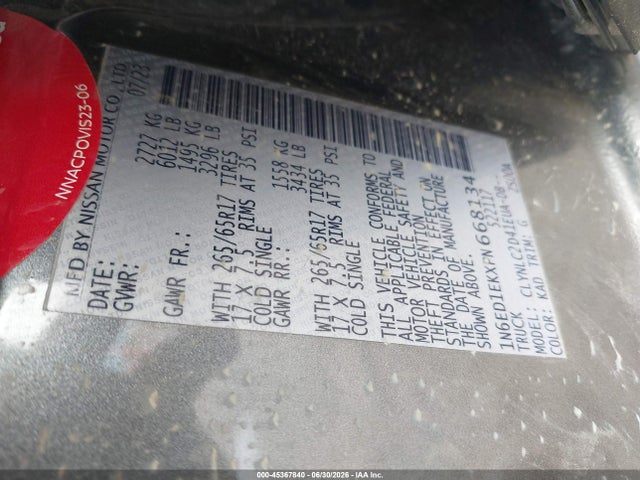 2023 Nissan Frontier Sv 4x4 მანქანა იყიდება აუქციონზე, vin: 1N6ED1EKXPN668134, აუქციონის ნომერი: 45367840