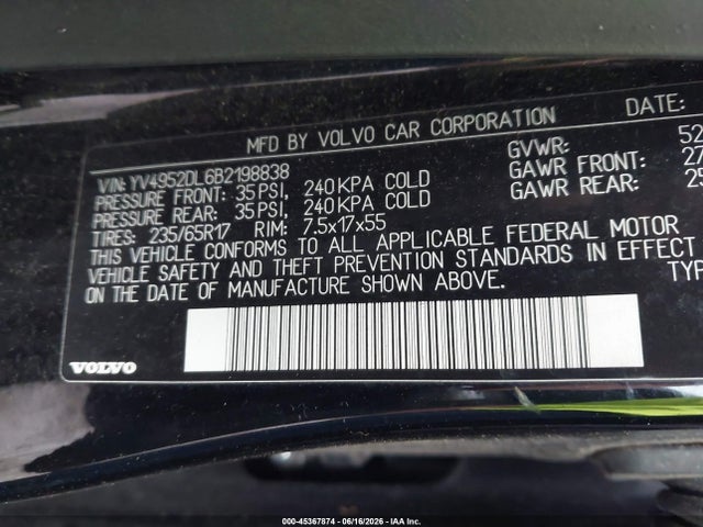 Aukcja sprzedaży 2011 Volvo Xc60 3.2, vin: YV4952DL6B2198838, numer aukcji: 45367874