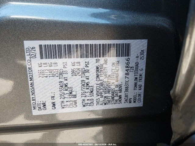 Продажа на аукционе авто 2026 Nissan Rogue Dark Armor, vin: 5N1BT3BB3TC784866, номер лота: 45367881