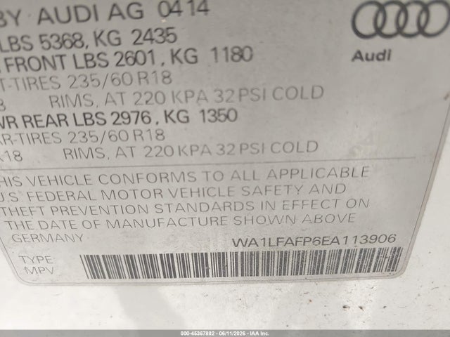 Aukcja sprzedaży 2014 Audi Q5 2.0t Premium, vin: WA1LFAFP6EA113906, numer aukcji: 45367882