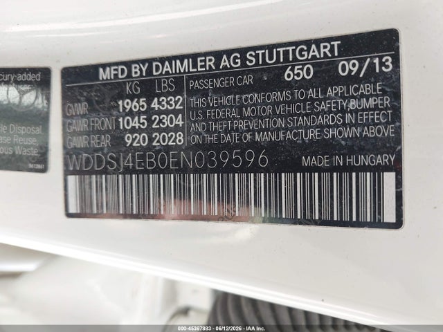 Aukcja sprzedaży 2014 Mercedes-benz Cla 250, vin: WDDSJ4EB0EN039596, numer aukcji: 45367883