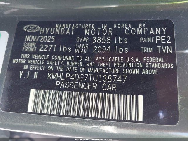 2026 Hyundai Elantra Limited მანქანა იყიდება აუქციონზე, vin: KMHLP4DG7TU138747, აუქციონის ნომერი: 45367898