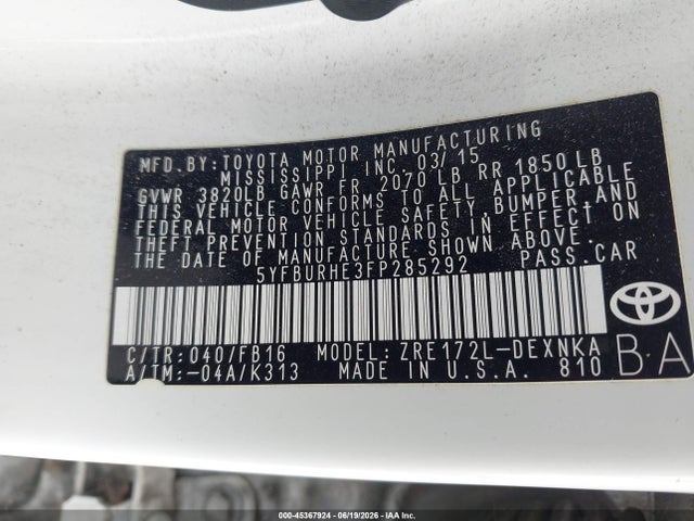 Toyota Corolla Le Plus 2015 5YFBURHE3FP285292 Image 9