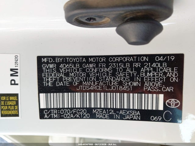 Toyota COROLLA SE 2020 JTDS4RCE1LJ018451 Image 9