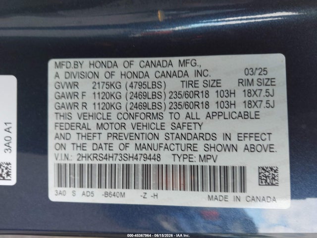 2HKRS4H73SH479448 Honda Cr-v Ex-l Awd