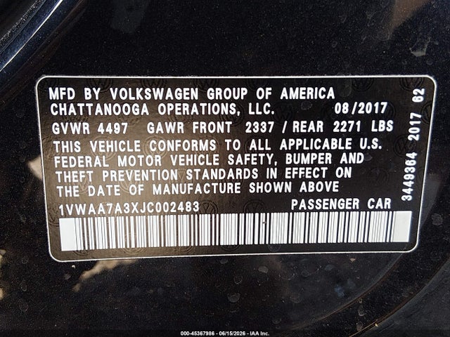1VWAA7A3XJC002483 Volkswagen Passat 2.0t R-line/2.0t S