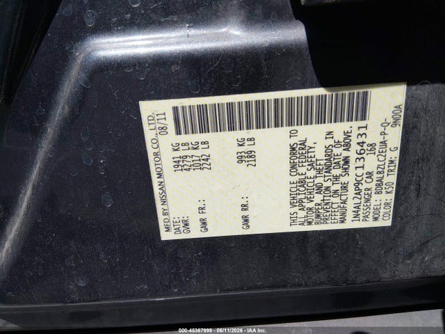 Aukcja sprzedaży 2012 Nissan Altima 2.5 S, vin: 1N4AL2AP9CC136431, numer aukcji: 45367999