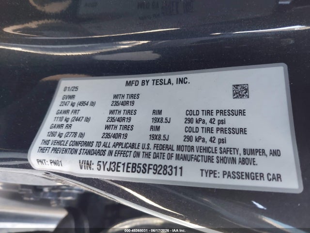 Tesla Model 3 Long Range All-wheel Drive 2025 5YJ3E1EB5SF928311 Image 9