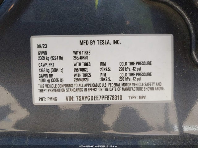 Aukcja sprzedaży 2023 Tesla Model Y Awd/long Range Dual Motor All-wheel Drive, vin: 7SAYGDEE7PF878310, numer aukcji: 45368043