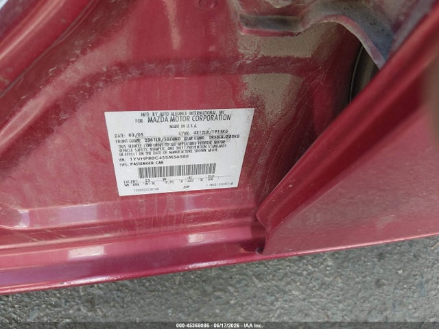 Auction sale of the 2005 Mazda Mazda6 I Base, vin: 1YVHP80C455M56580, lot number: 45368086