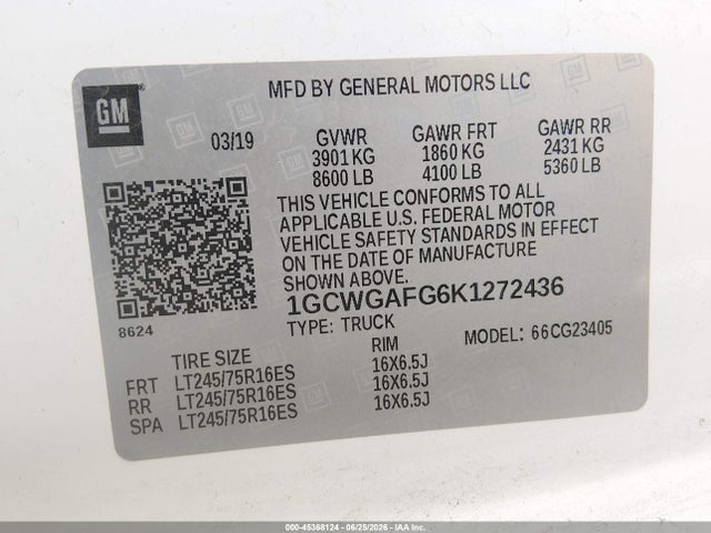Chevrolet Express 2500 Work Van 2019 1GCWGAFG6K1272436 Image 9