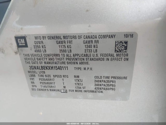 Chevrolet EQUINOX LS 2017 2GNALBEKXH1540111 Image 9