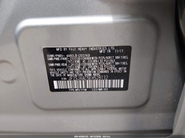 Продажа на аукционе авто 2014 Subaru Forester 2.5i, vin: JF2SJAAC5EH528132, номер лота: 45368152