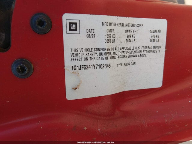 Продаж на аукціоні авто 2000 Chevrolet Cavalier Ls, vin: 1G1JF5241Y7162845, номер лоту: 45368168