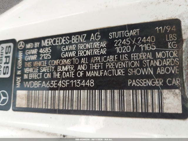 Aukcja sprzedaży 1995 Mercedes-benz Sl 320, vin: WDBFA63E4SF113448, numer aukcji: 45368208