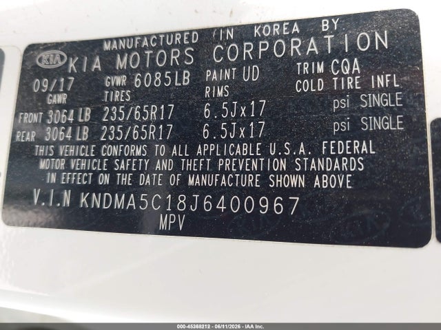 KIA Sedona L 2018 KNDMA5C18J6400967 Image 9