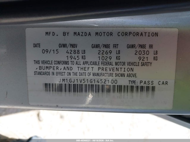 Aukcja sprzedaży 2016 Mazda Mazda6 I Touring, vin: JM1GJ1V51G1452100, numer aukcji: 45368221