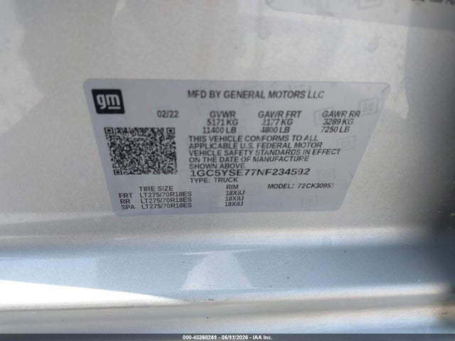 1GC5YSE77NF234592 Chevrolet Silverado 3500hd 4wd Long Bed Wt