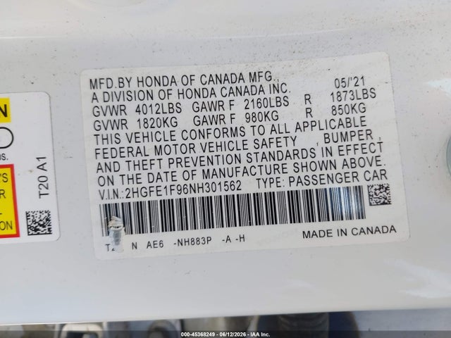 Honda Civic Touring 2022 2HGFE1F96NH301562 Image 9