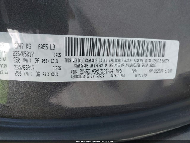 2C4RC1AGXLR181764 Chrysler Voyager L