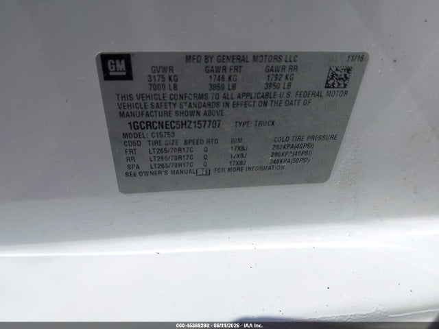 Chevrolet Silverado 1500 Wt 2017 1GCRCNEC5HZ157707 Image 9