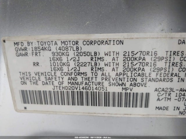 Aukcja sprzedaży 2004 Toyota Rav4, vin: JTEHD20V146014051, numer aukcji: 45368298