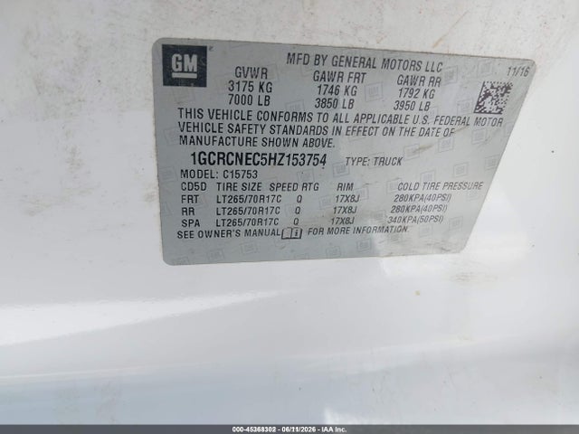 Chevrolet Silverado 1500 Wt 2017 1GCRCNEC5HZ153754 Image 9