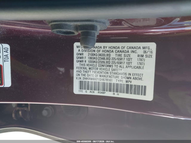 Honda Cr-v Ex-l 2016 2HKRM4H71GH678161 Image 9