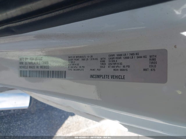 Aukcja sprzedaży 2020 Ram 4500 Chassis Tradesman/slt, vin: 3C7WRLAL9LG178955, numer aukcji: 45368311